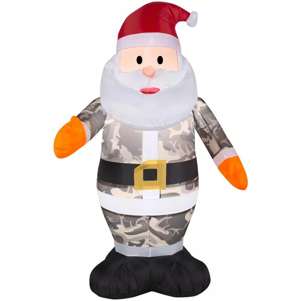 Gemmy 3.5 ft. Inflatable Camo Santa Christmas Outdoor Holiday Decor with White Lights