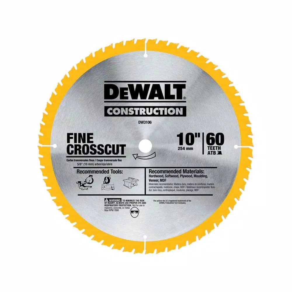 DEWALT 10 in. 60T Fine Finish Carbide Saw Blade, 20 Series