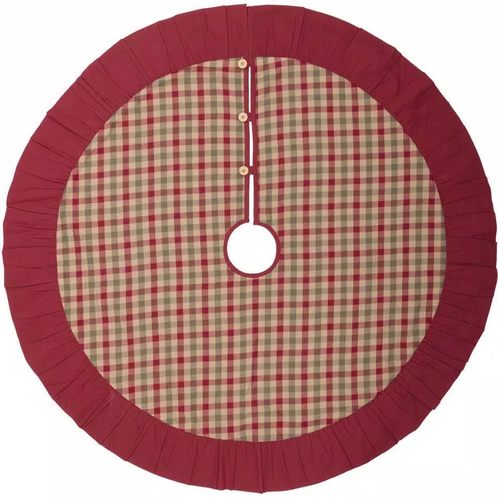 VHC Brands 48 in. Jonathan Plaid Traditional Christmas Tree Skirt - Red, Olive Green & Tan