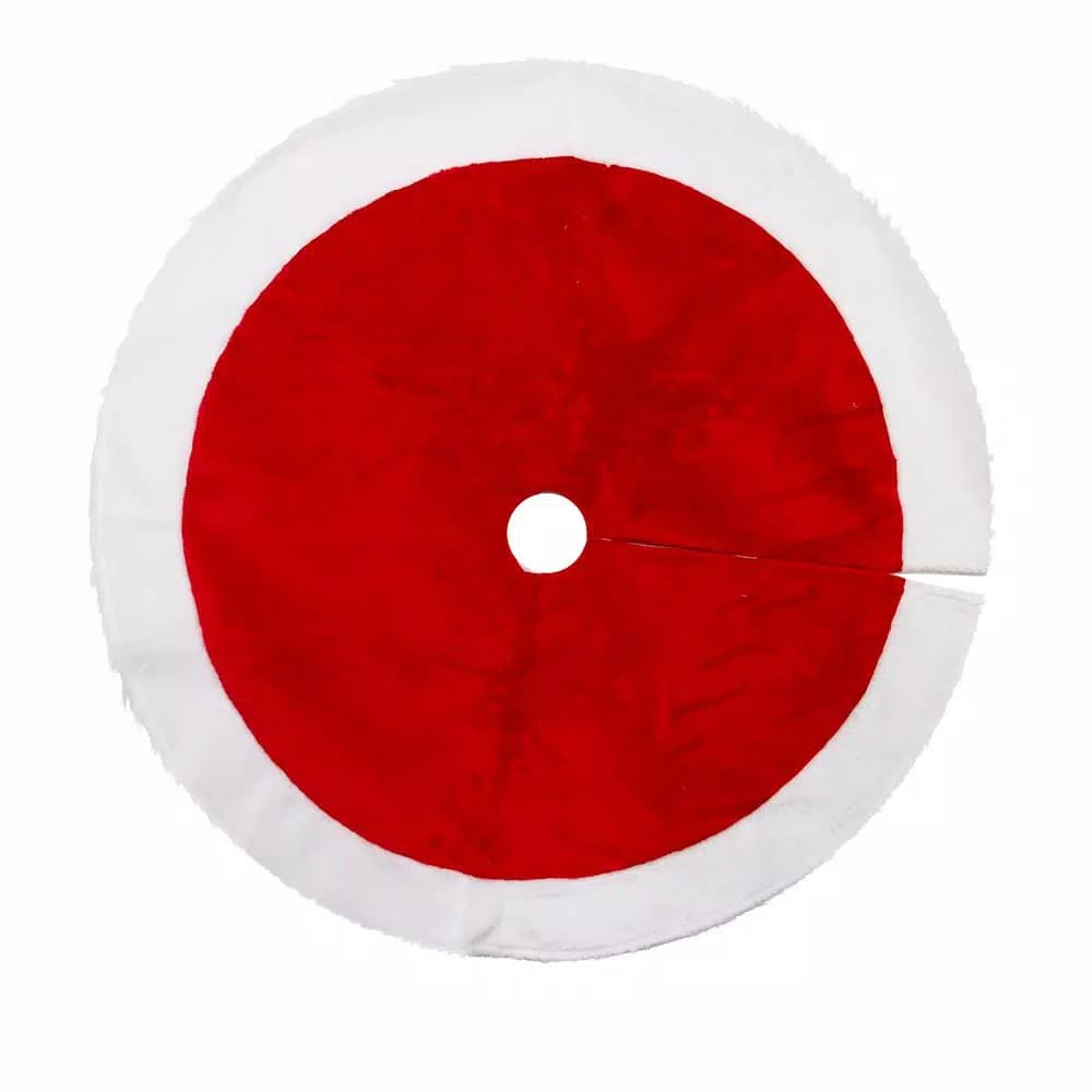 Santaland 40 in. Deluxe Plush Christmas Tree Skirt - Red with White Collar