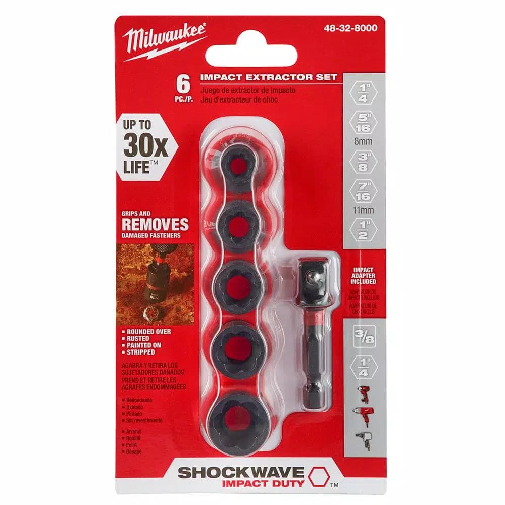 Milwaukee SHOCKWAVE Impact-Duty Extractor Set, 6-Piece with Square Socket Adapter