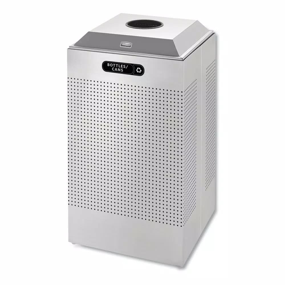 Rubbermaid Commercial Products Silhouette 29 Gal. Silver Square Steel Recycling Container for Cans and Bottles