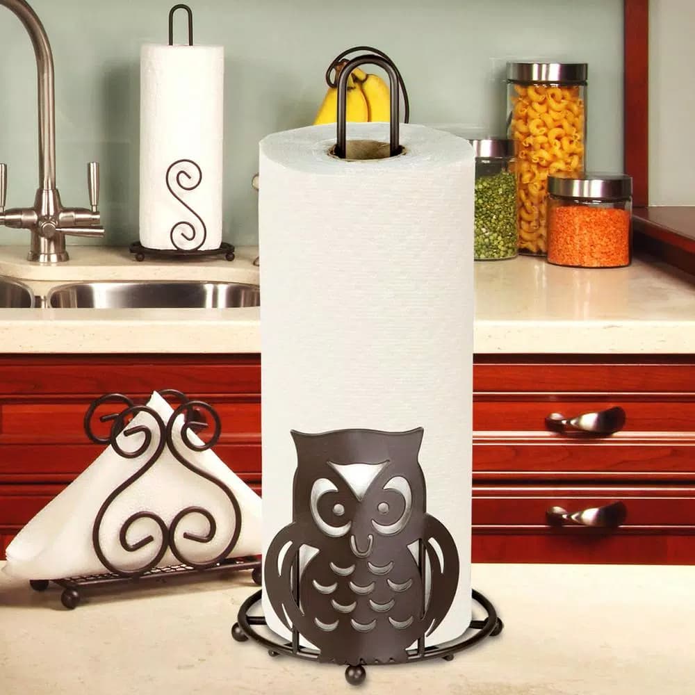 Home Basics Bronze Owl Paper Towel Holder - Rustic Farmhouse Kitchen Decor
