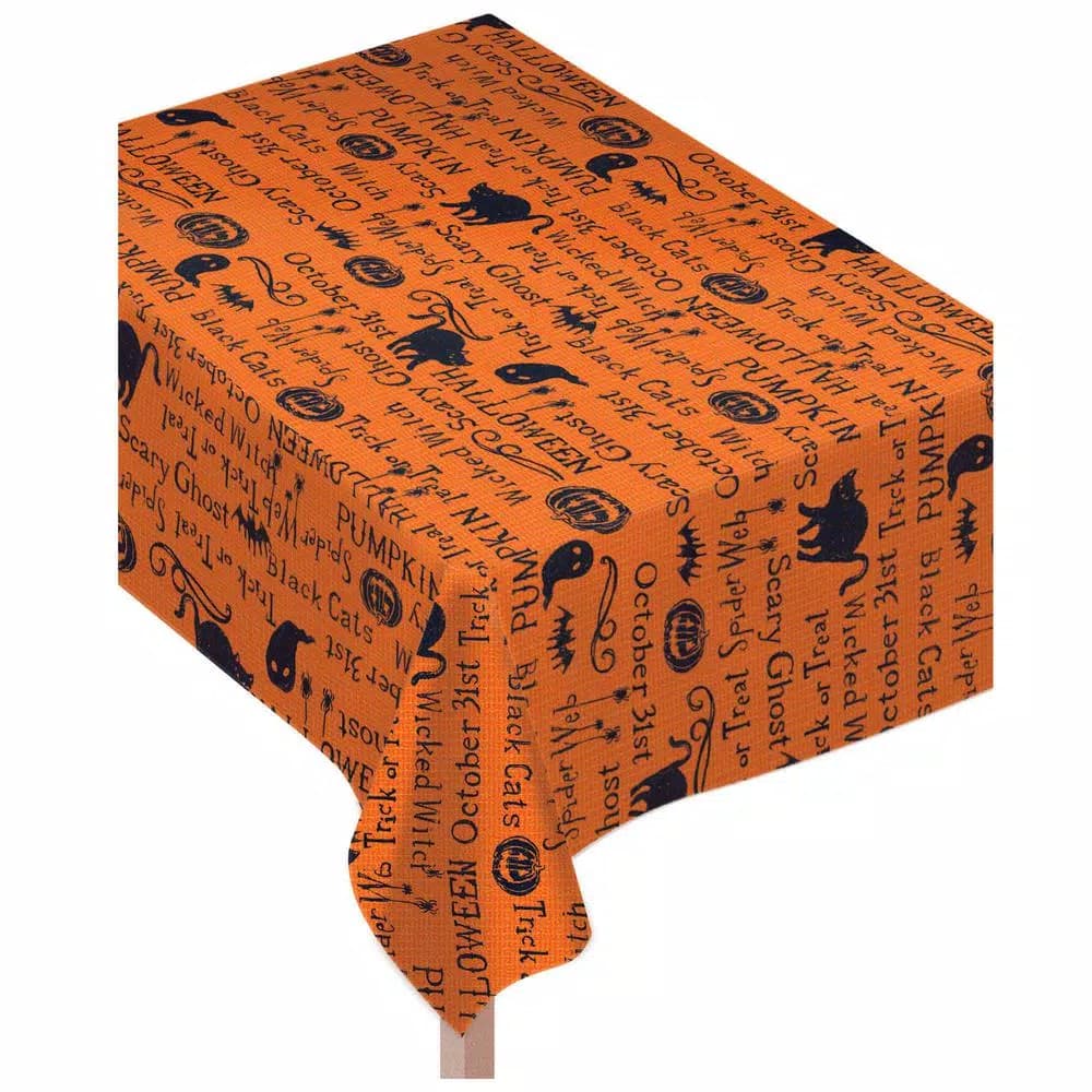 Amscan Wicked Words Halloween Fabric Table Cover, Orange Metallic, 60 in. x 84 in.
