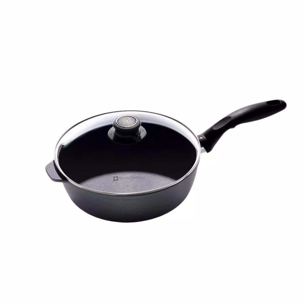 Swiss Diamond Classic Series 3.2 Qt. Cast Aluminum Nonstick Saute Pan with Glass Lid, Gray