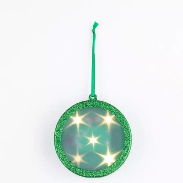 Haute Decor 4 in. Green Lighted Holographic Star Christmas Ornament with Timer