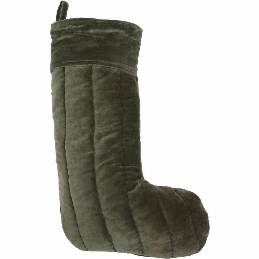 VHC Brands 20 in. Sage Green Velvet Cotton Christmas Stocking - Traditional Holiday Decor