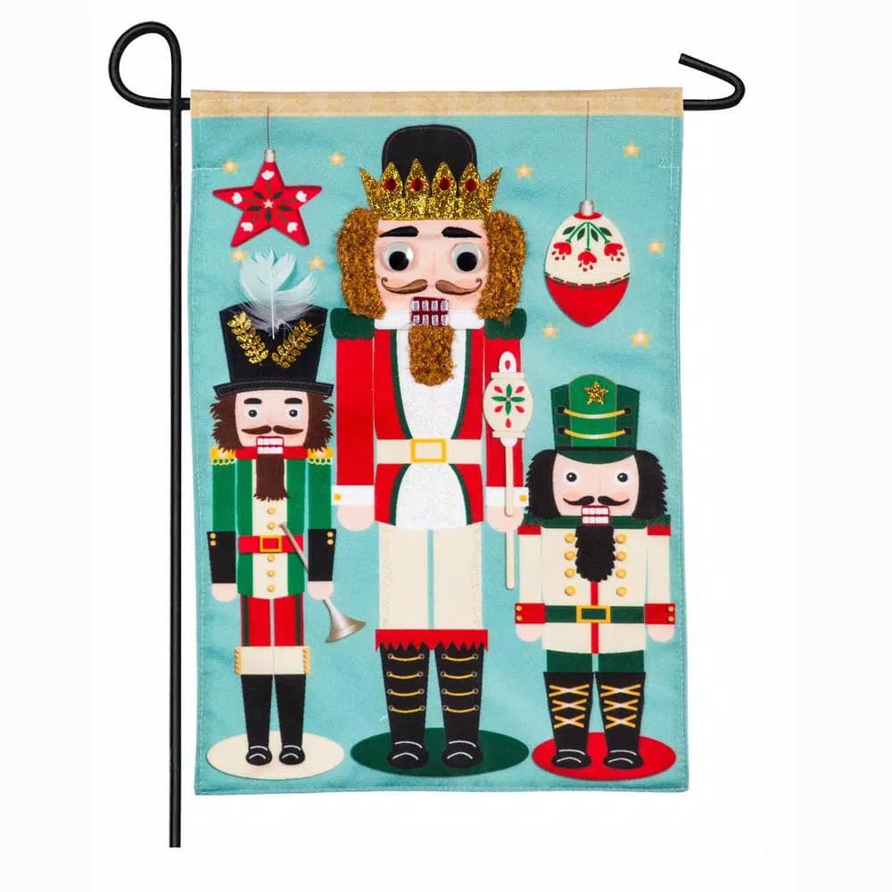 Evergreen Nutcracker Trio 18 in. x 12.5 in. Garden Linen Flag, Double-Sided Christmas Decor