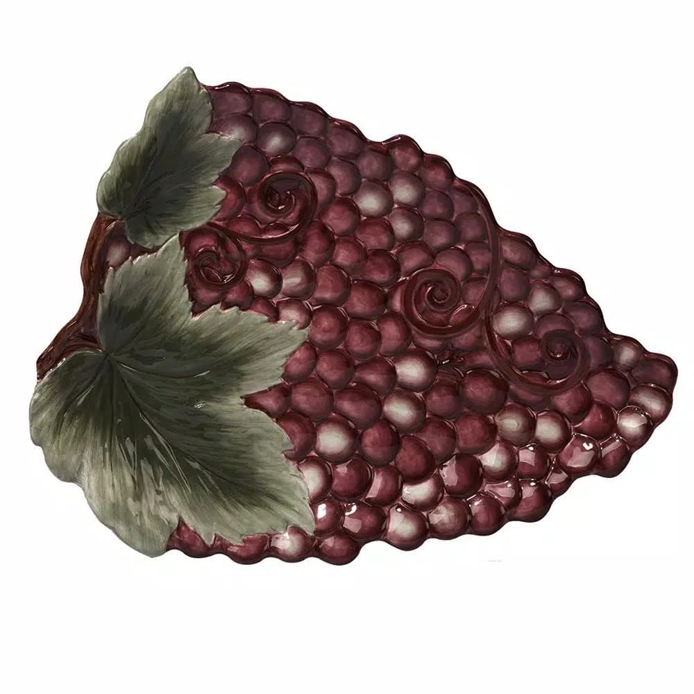 Certified International Gilded Wine 3-D Grape Ceramic Platters, 16 in., Purple