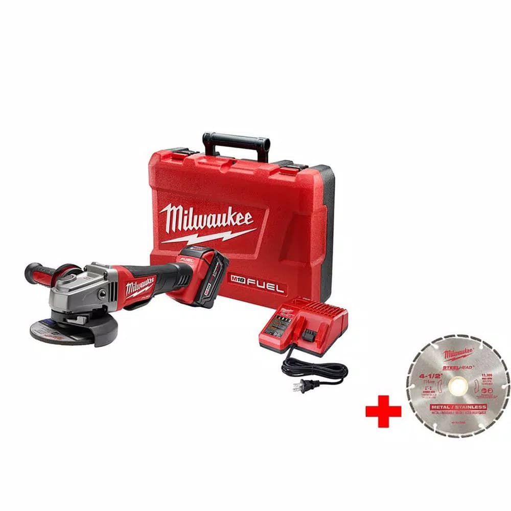 Milwaukee M18 FUEL 4-1/2 in. / 5 in. Brushless Angle Grinder Kit with 5.0 Ah Battery, Charger & Diamond Blade