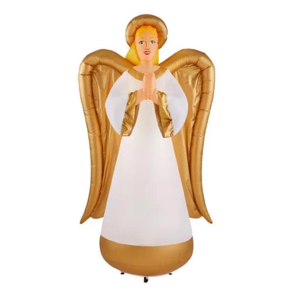 Airblown 8 ft. Inflatable Fuzzy Luxe Angel with Gold Metallic Accents - Religious Christmas Decor