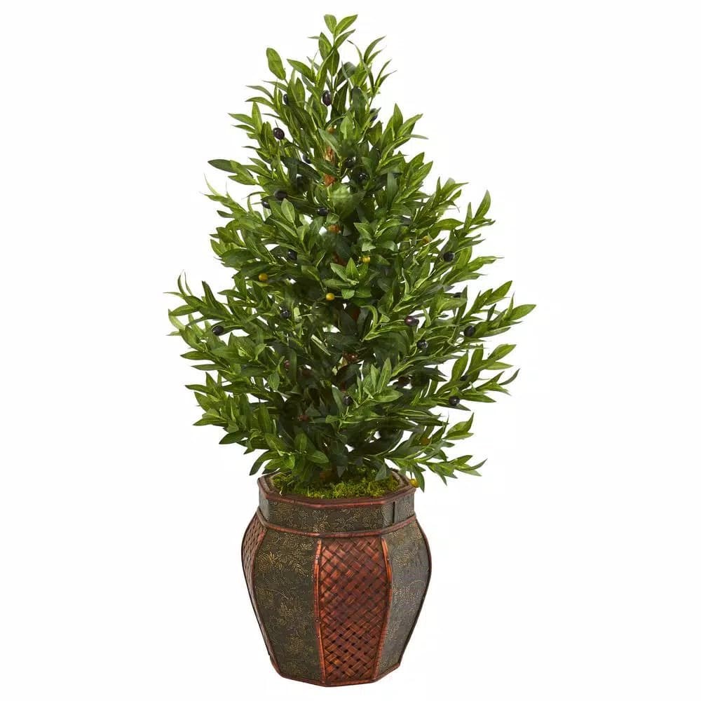 Nearly Natural 40-in. Artificial Olive Cone Topiary Tree with Decorative Planter
