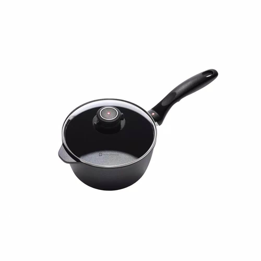 Swiss Diamond Classic Series 2.2 Qt. Cast Aluminum Nonstick Saucepan with Glass Lid, Gray
