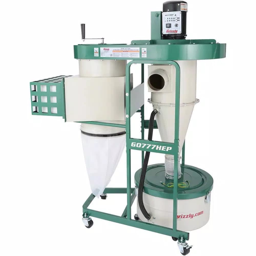 Grizzly Industrial 1-1/2 HP Ultra-Quiet Dual-Filtration HEPA Cyclone Dust Collector, 880 CFM