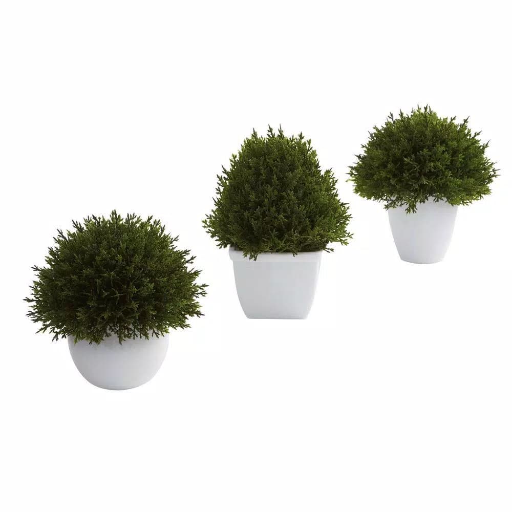 Nearly Natural Mixed Cedar Topiary Collection, Set of 3 with Ceramic Planters