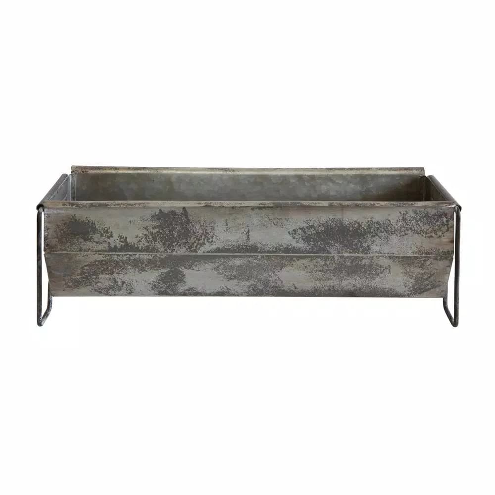 3R Studios Distressed Metal Decorative Trough - Gray Farmhouse Style Planter and Storage Container