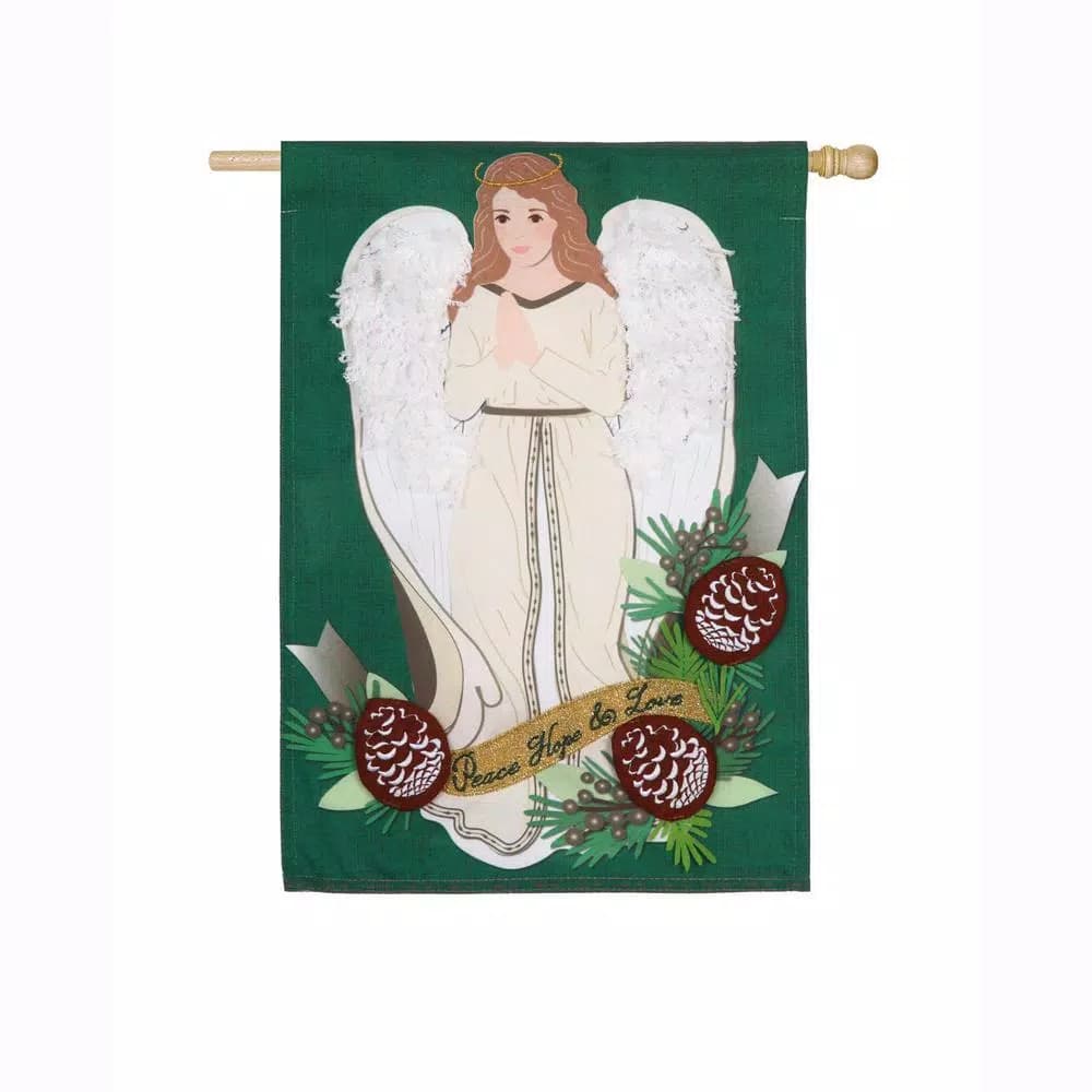 Evergreen Angel House Peace Love Hope Linen Christmas Flag, 28 x 44 in.