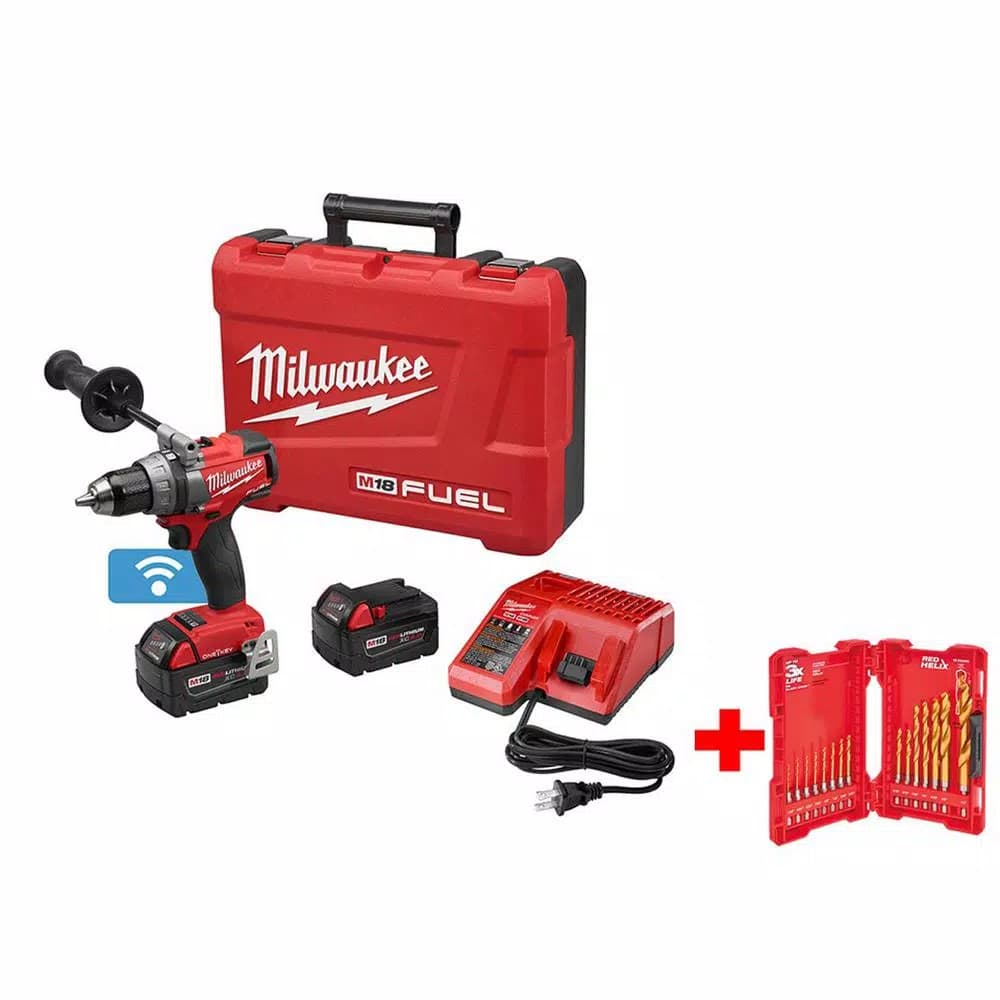 Milwaukee M18 FUEL ONE-KEY 1/2 in. Brushless Cordless Drill/Driver Kit with Titanium Shockwave Bit Set