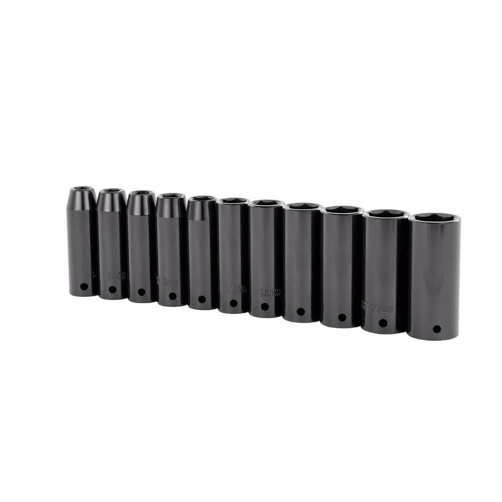 Stanley 1/2 in. Drive Metric Deep Impact Socket Set, 11-Piece Black Chrome Vanadium Steel