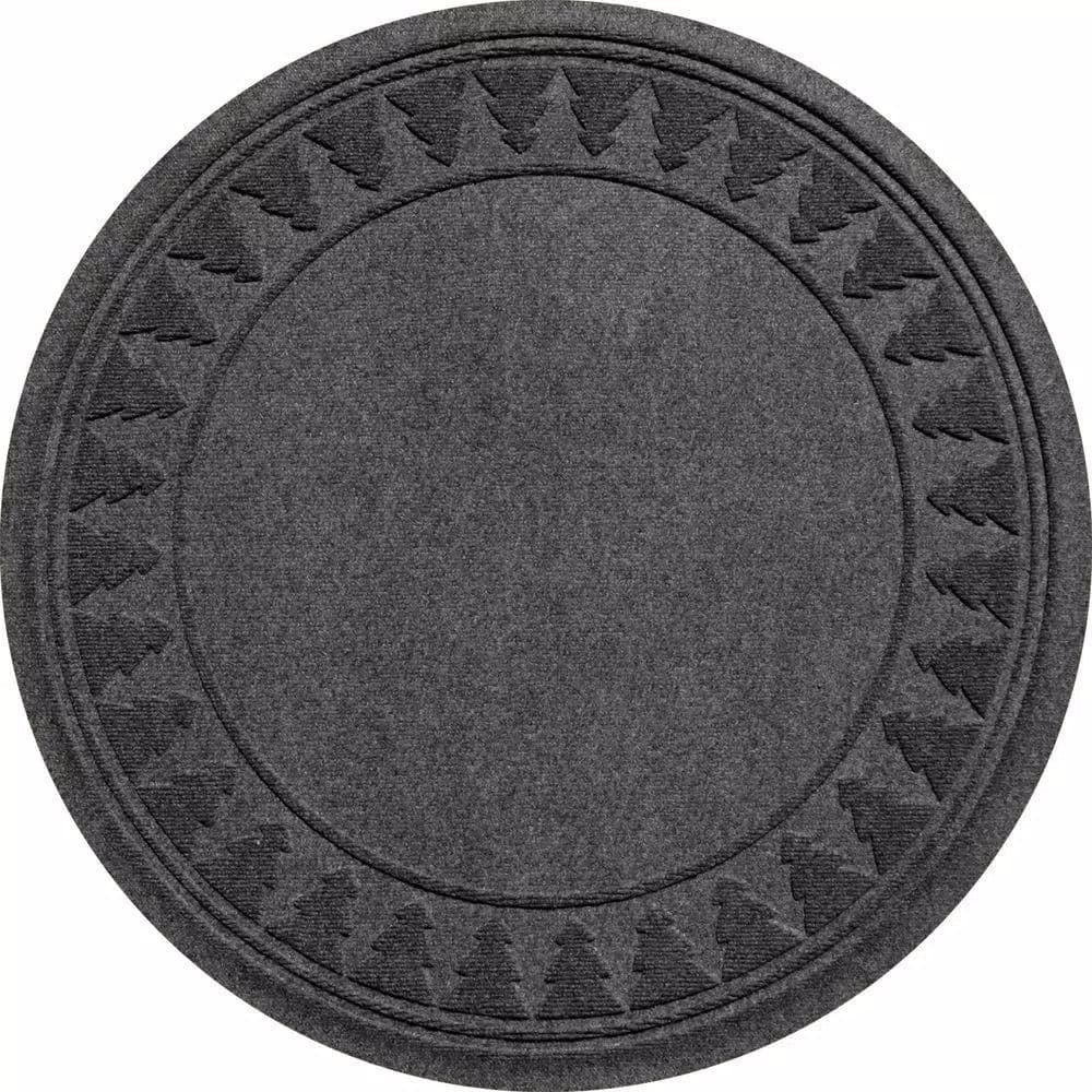 Bungalow Flooring Aqua Shield Charcoal 35 in. Round Pine Trees Christmas Tree Mat
