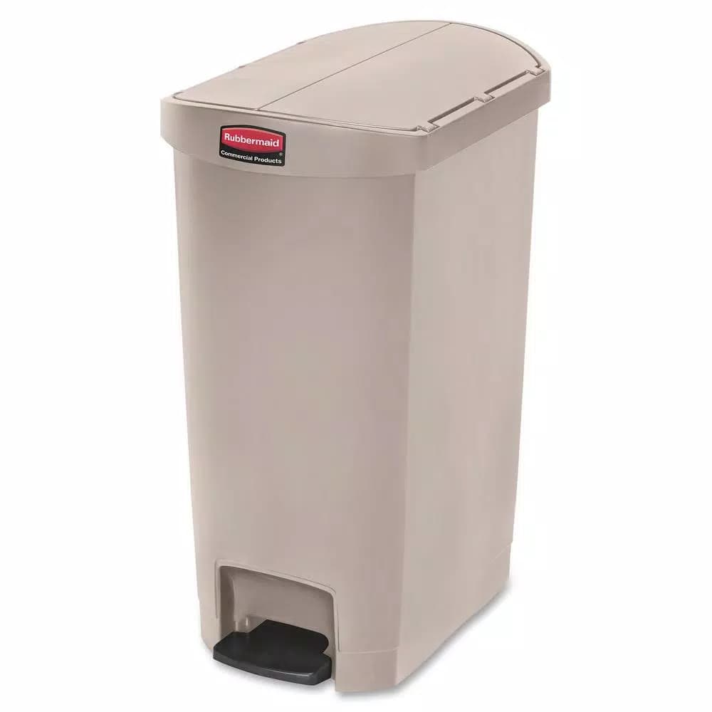 Rubbermaid Commercial Products Slim Jim 13 Gallon Beige Step-On Resin Utility Trash Can with Side Pedal
