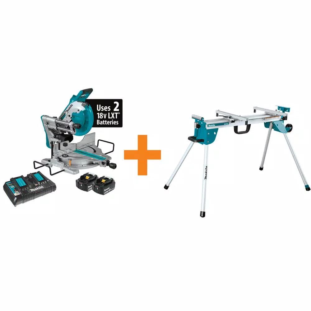 Makita 10 in. Dual-Bevel Sliding Compound Brushless Cordless Miter Saw with Folding Stand Kit