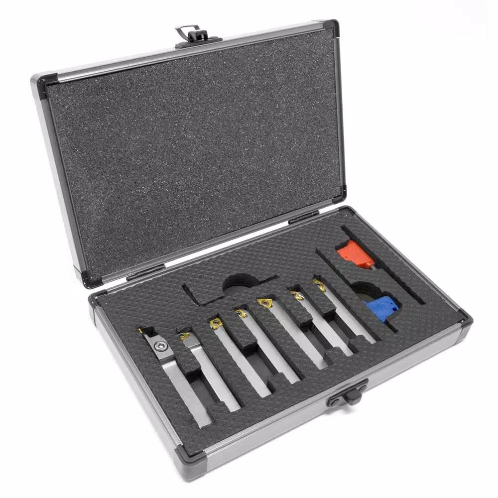 WEN 7-Piece 5/16 in. Nickel-Plated Indexable Carbide-Tipped Metal Lathe Tool Bits Set with Case
