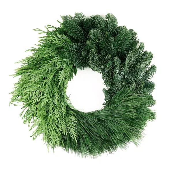 VAN ZYVERDEN 24 in. Live Fresh Cut Pacific Northwest Modern Block Christmas Wreath - Noble Fir, Cedar, and Pine