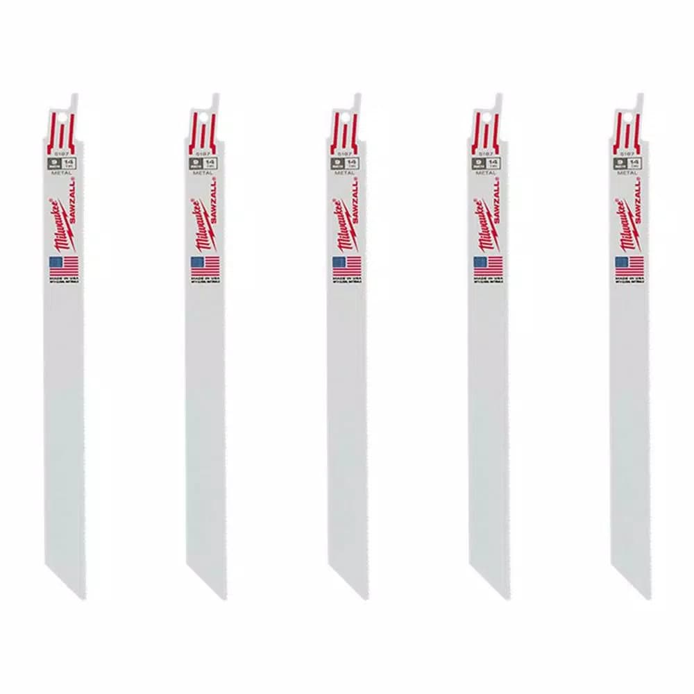 Milwaukee 9 in. 14 TPI Metal Cutting Reciprocating Saw Blades, 5-Pack