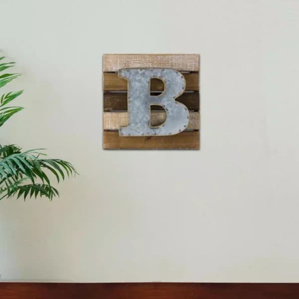 Crystal Art Gallery Rustic Metal and Wood Initial Letter B - Galvanized Industrial Wall Decor