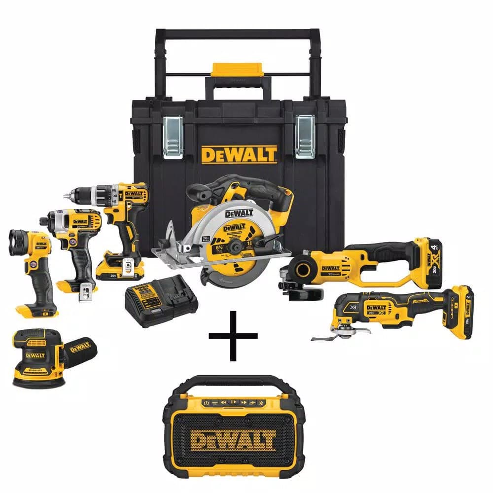 DEWALT 20V MAX Cordless 7-Tool Combo Kit with ToughSystem Case, 3 Batteries & Bluetooth Speaker