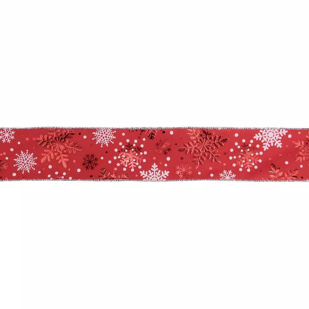 Northlight Metallic Red and White Snowflake Wired Craft Ribbon, 2.5 in. x 16 yds.
