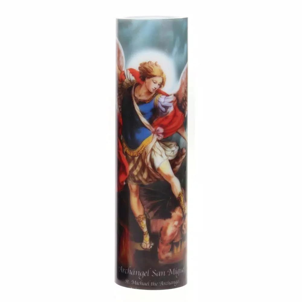 Stonebriar Collection 8 in. St. Michael LED Flameless Prayer Candle - English & Spanish