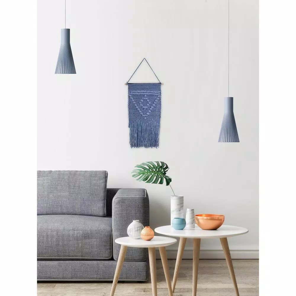 Unbranded Marmont Hill Blue Triangle Macrame Wall Tapestry - Hand Woven Cotton Wall Hanging