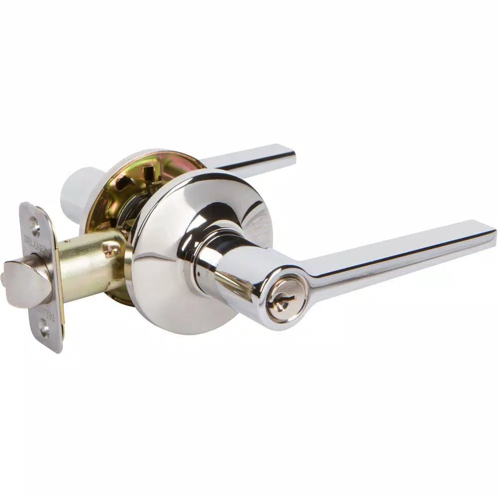 Delaney Tulina Contemporary Polished Chrome Straight Rectangle Keyed Entry Door Lever, Panic Proof