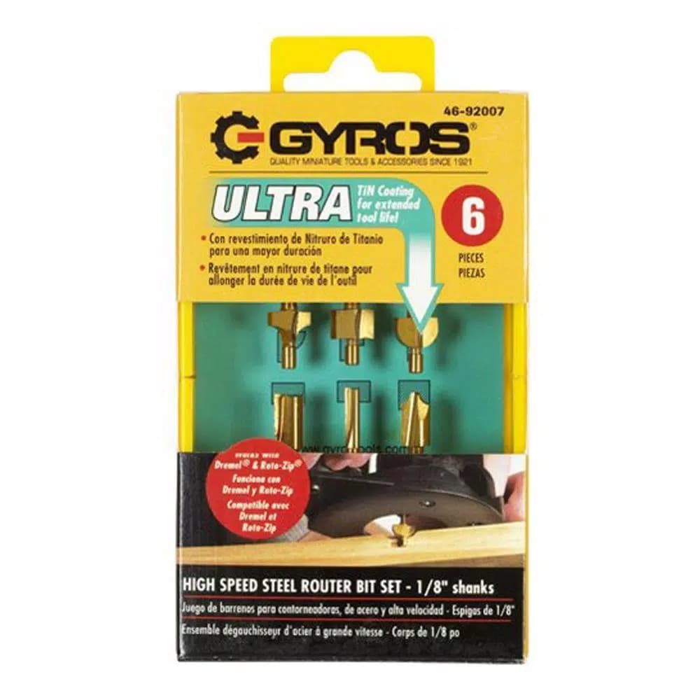 Gyros 6-Piece TiN Coated High Speed Steel Router Bit Set with 1/8 in. Shanks