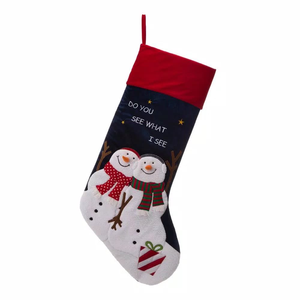 Glitzhome 36 in. Polyester Velvet 3D Oversized Snowman Christmas Stocking with Gold Stars