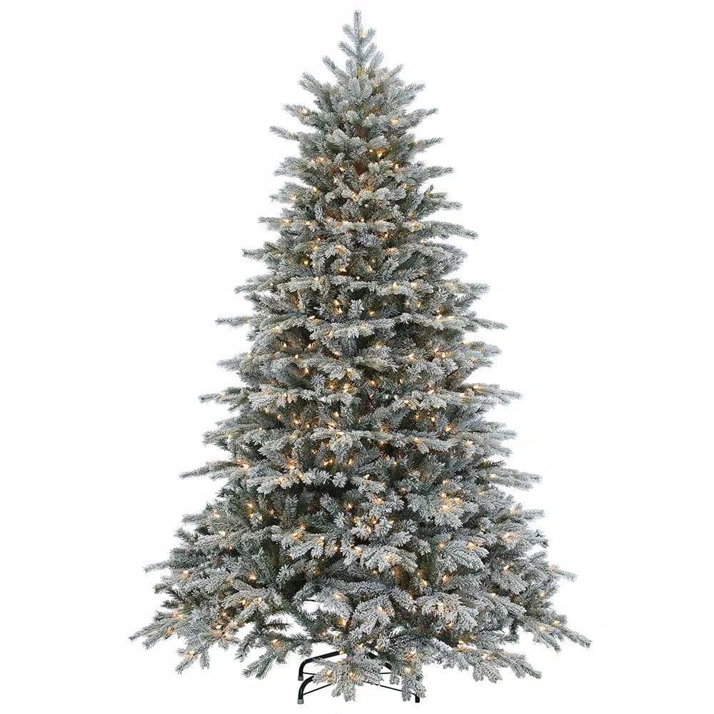 Sterling 7.5 ft. Pre-Lit Flocked Vermont Spruce Artificial Christmas Tree with 900 Clear Lights
