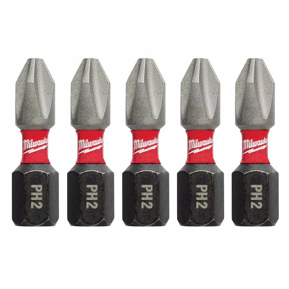 Milwaukee SHOCKWAVE 1 in. #2 Phillips Impact Duty Steel Insert Bits, 5-Pack