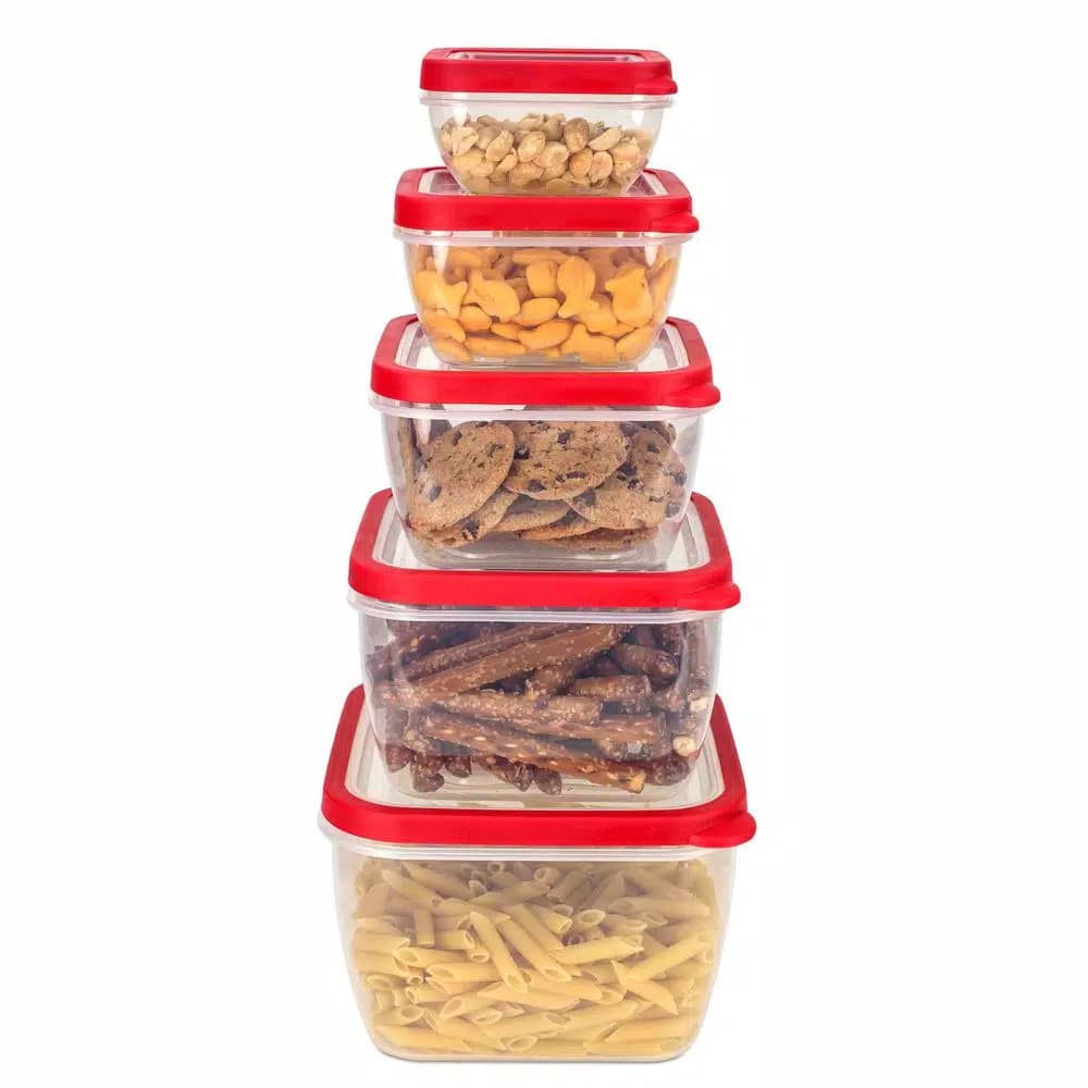 Home Basics 5-Piece Square Plastic Food Storage Container Set with Snap-On Lids