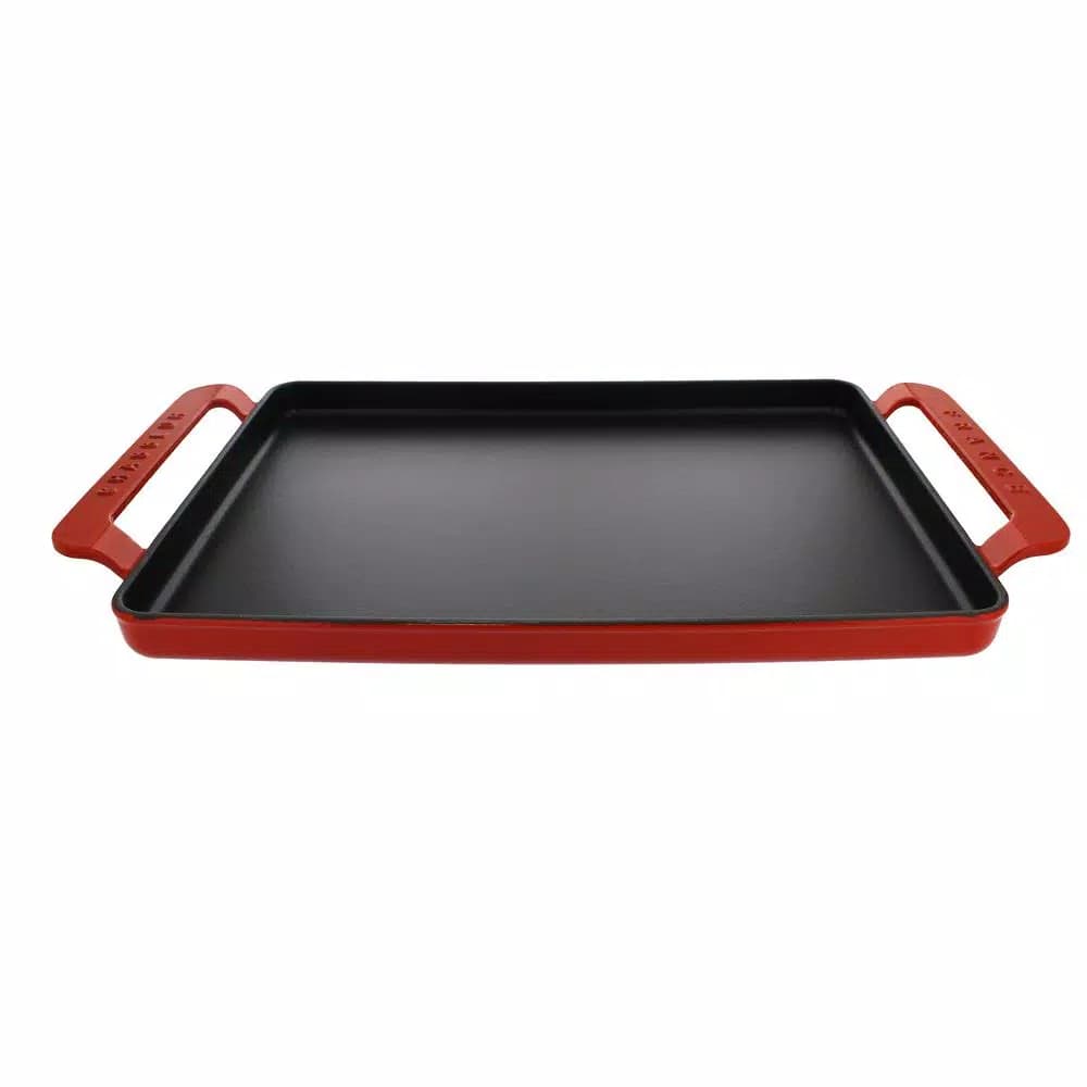 Chasseur 14-inch Rectangular Enameled Cast Iron Griddle - Red
