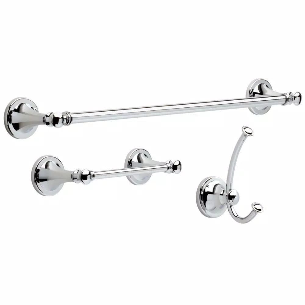 Delta Silverton 3-Piece Chrome Bath Hardware Set with 18 in. Towel Bar, Toilet Paper Holder, and Robe Hook