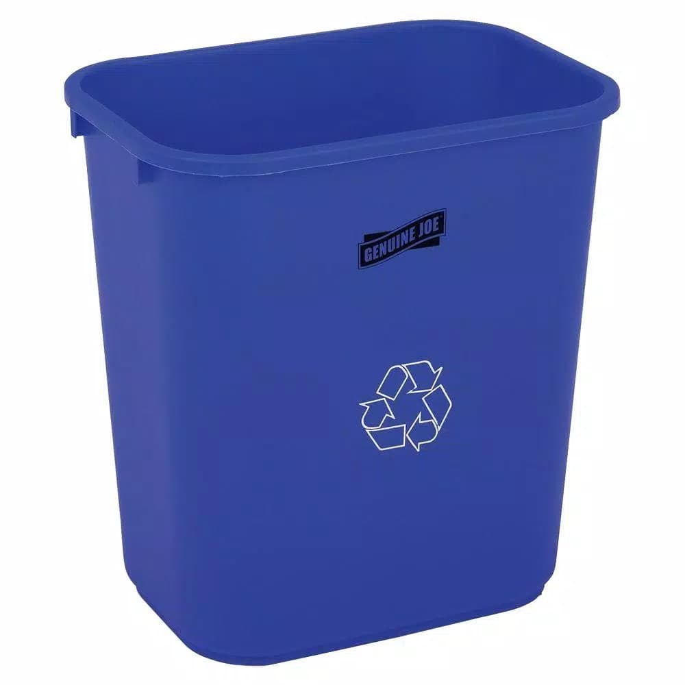 Genuine Joe 28 Qt. Blue Plastic Indoor/Outdoor Recycling Bin with Universal Recycle Logo