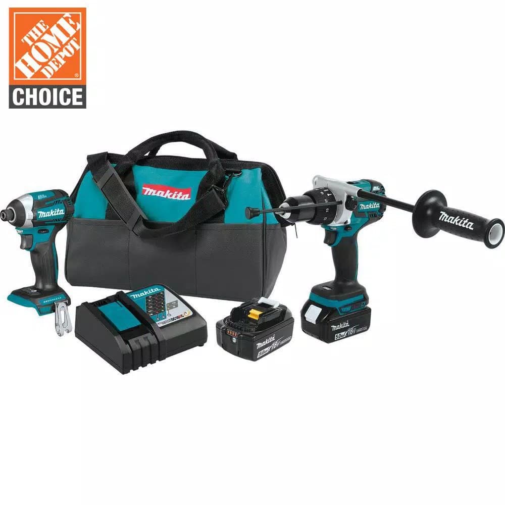 Makita 18V LXT Brushless Cordless 2-Piece Combo Kit (Hammer Drill & Impact Driver) with 5.0Ah Battery & Charger