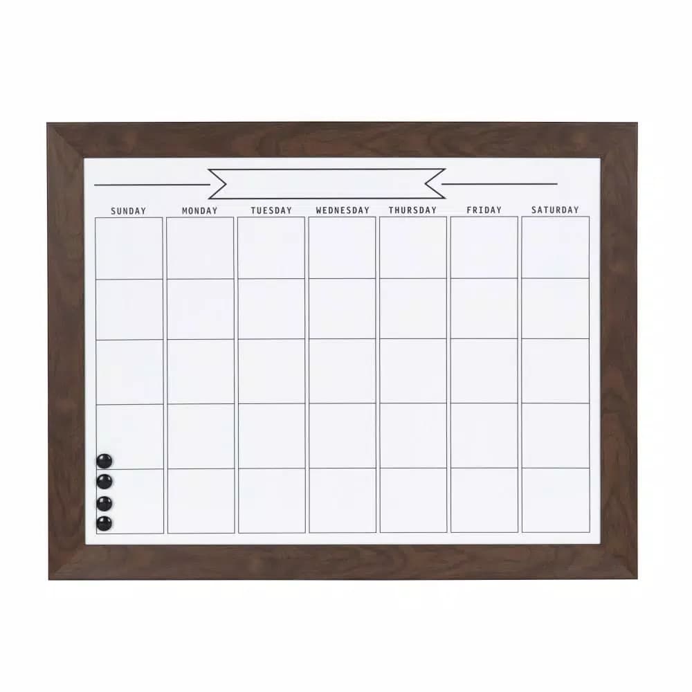 DesignOvation Beatrice Framed Magnetic Dry Erase Monthly Calendar Memo Board with Magnets and Marker