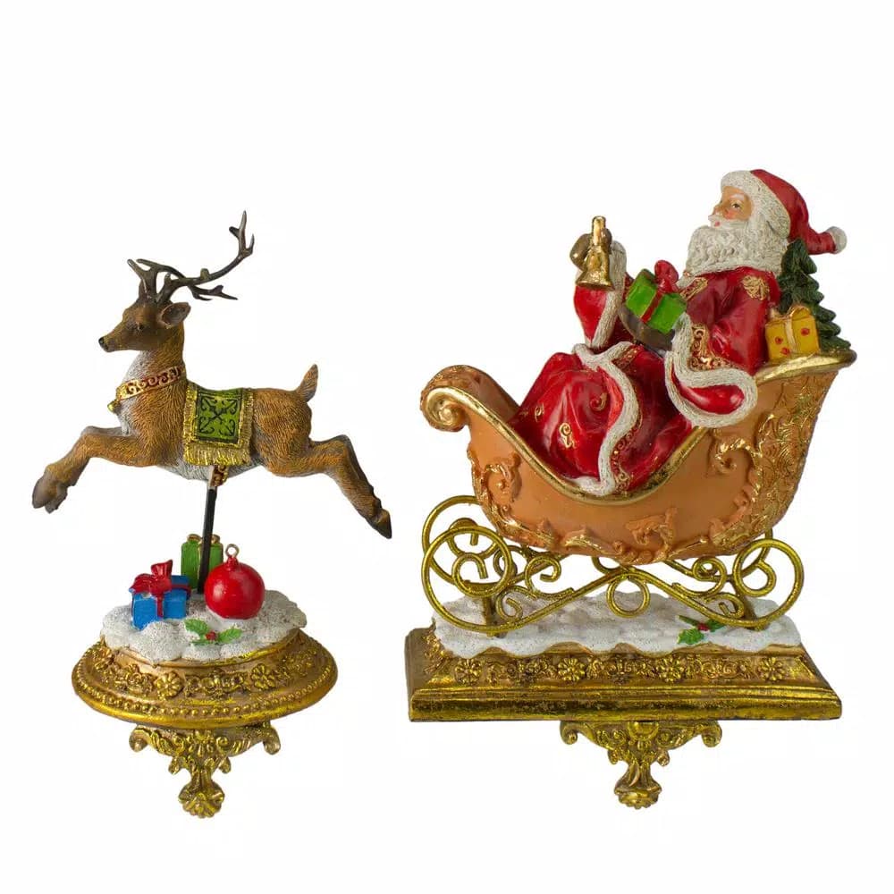 Northlight 9.5 in. Santa and Reindeer Glittered Christmas Stocking Holder Set of 2