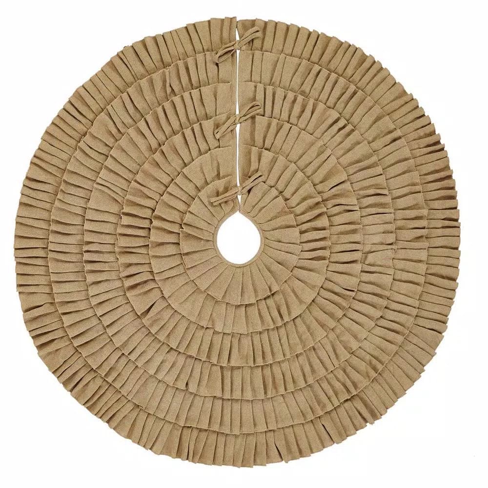 VHC Brands 48 in. Natural Burlap Ruffled Christmas Tree Skirt - Farmhouse Holiday Decor