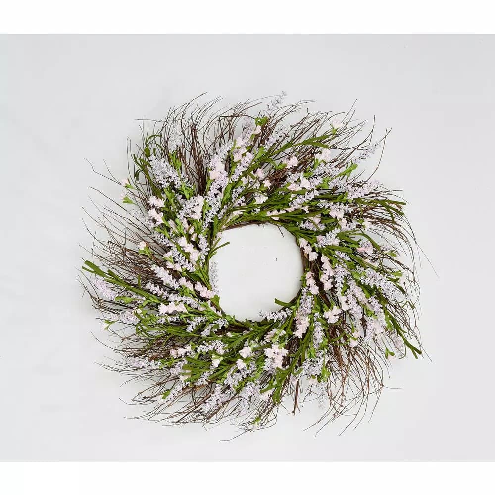 Worth Imports 22 in. Pink Lavender Silk Wreath with Greenery on Natural Twig Base