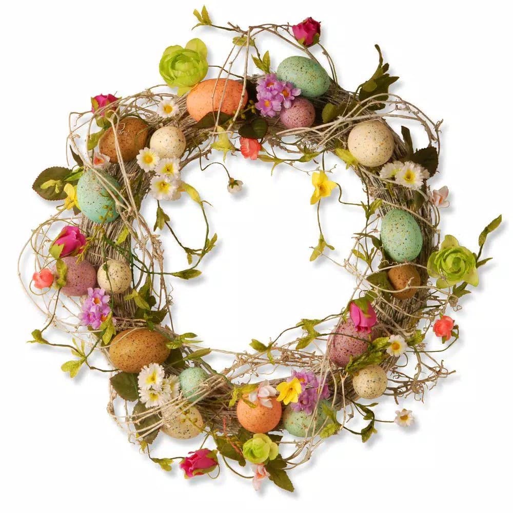 National Tree Company 18 in. Garden Accents Easter Egg Wreath with Colorful Flowers