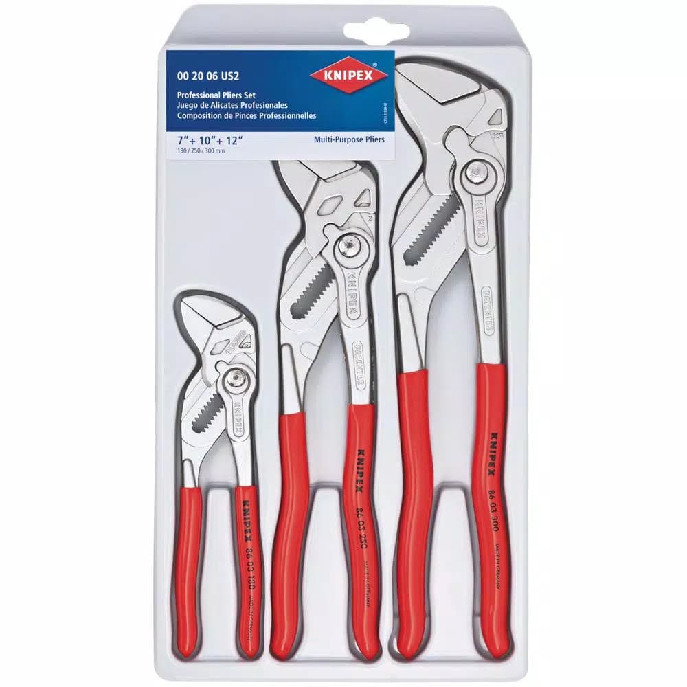Knipex 3-Piece Forged Steel Nickel Plated Pliers Wrench Set